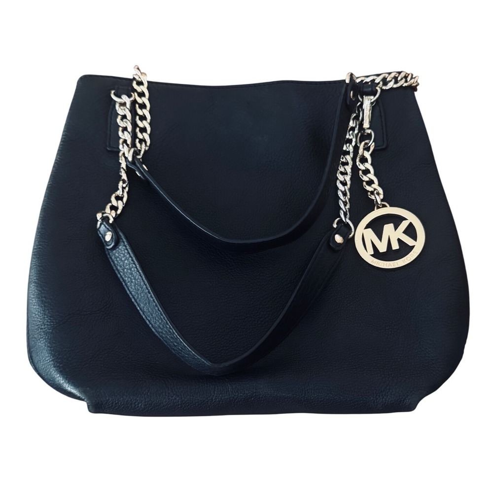Michael Kors Medium Chain Shoulder Tote Black Pebble Leather 35F4GTCM2L Preloved